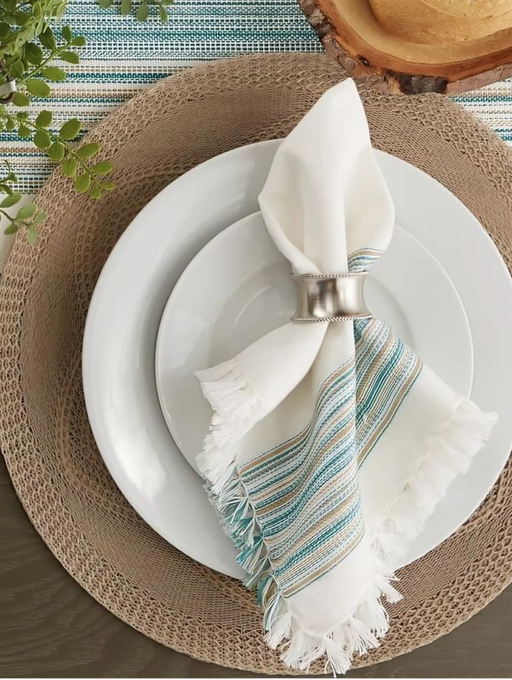 DII Design Imports Agate Blue Hacienda Striped Placemate And Napkin Set Of 6 Ea.